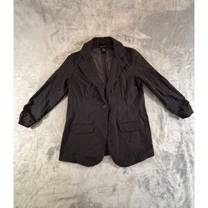 Soho Apparel LTD Jacket Women's Medium black blazer 3/4 Ruched sleeves